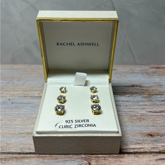 Rachel Ashwell Cubic Zirconia Earring Trio NIB - Picture 2 of 4